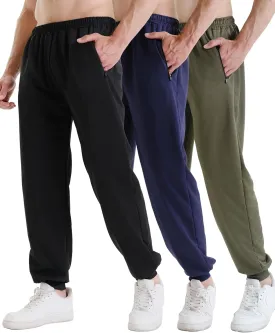 3 Pack Sweatpants for Men Athletic Gym Workout Mens Joggers with Zipper Pockets Active Running Pants
