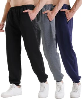 3 Pack Sweatpants for Men Athletic Gym Workout Mens Joggers with Zipper Pockets Active Running Pants