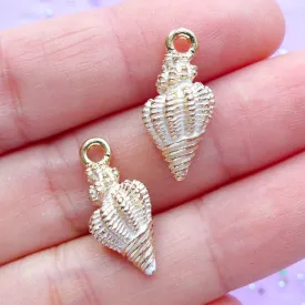 3D Sea Life Charms | Enameled Horse Conch Pendant | Oceanic Bracelet Charm | Sea Shell Jewellery Supplies (2pcs / White / 9mm x 20mm)