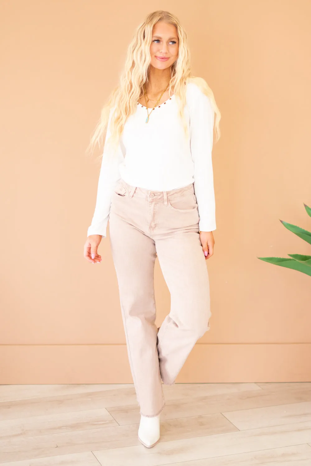Acid Washed Frayed Hem Slim Wide Leg Pants