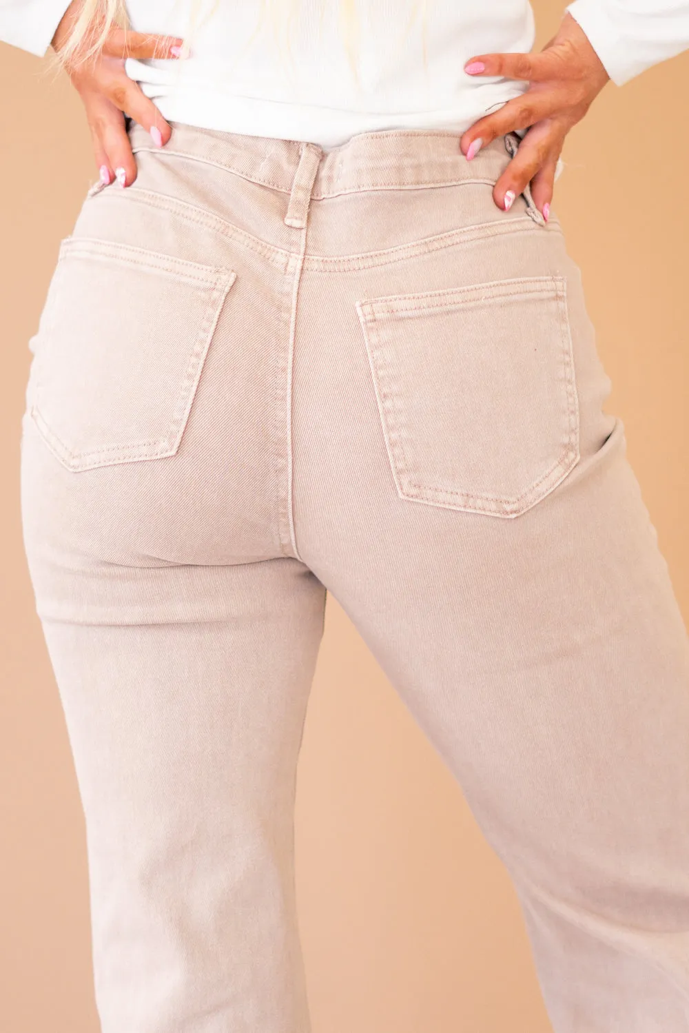Acid Washed Frayed Hem Slim Wide Leg Pants