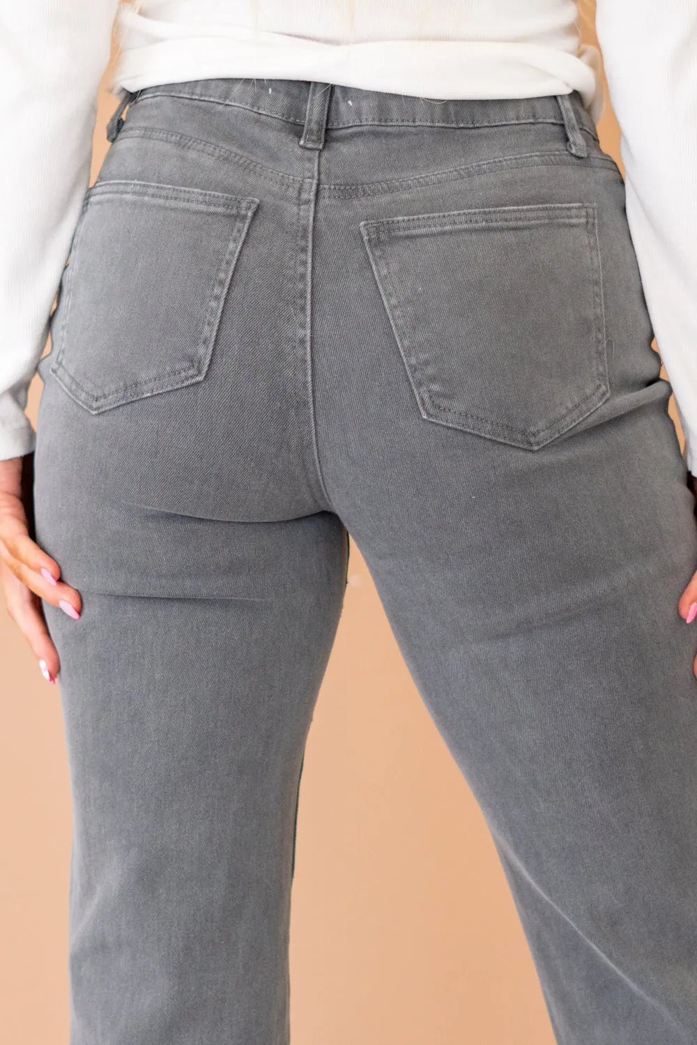 Acid Washed Frayed Hem Slim Wide Leg Pants