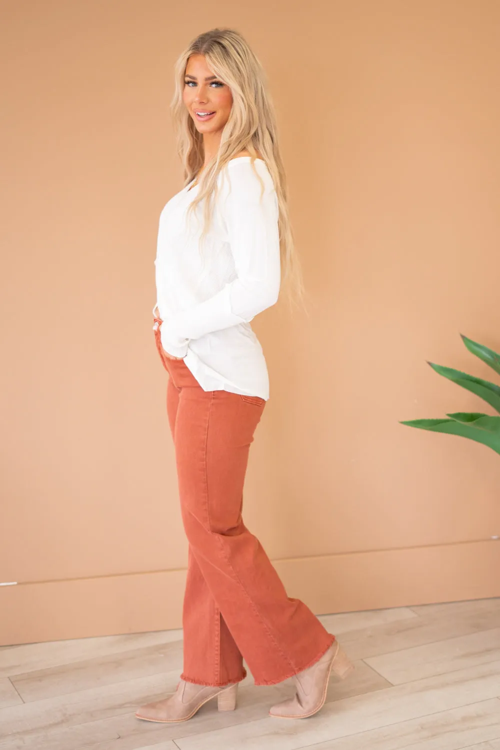 Acid Washed Frayed Hem Slim Wide Leg Pants