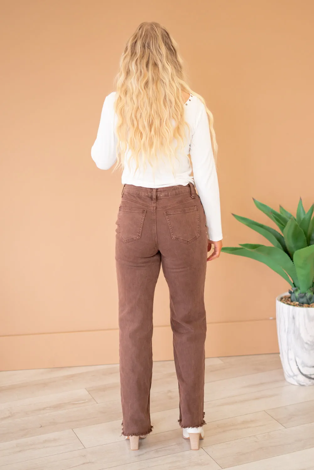 Acid Washed Frayed Hem Slim Wide Leg Pants