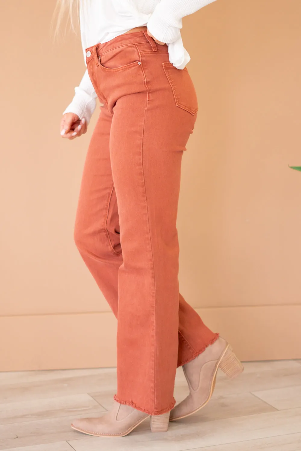 Acid Washed Frayed Hem Slim Wide Leg Pants