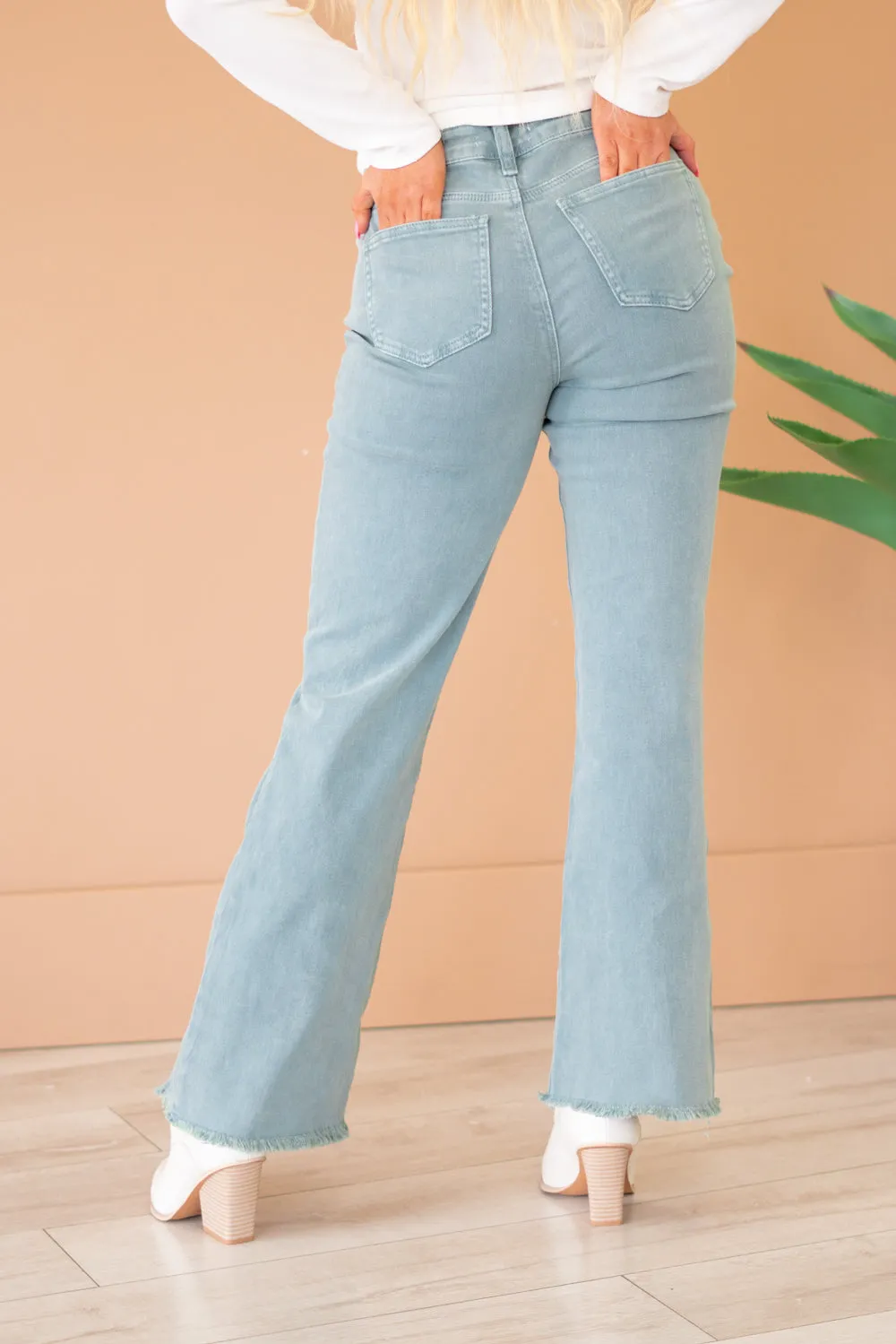 Acid Washed Frayed Hem Slim Wide Leg Pants