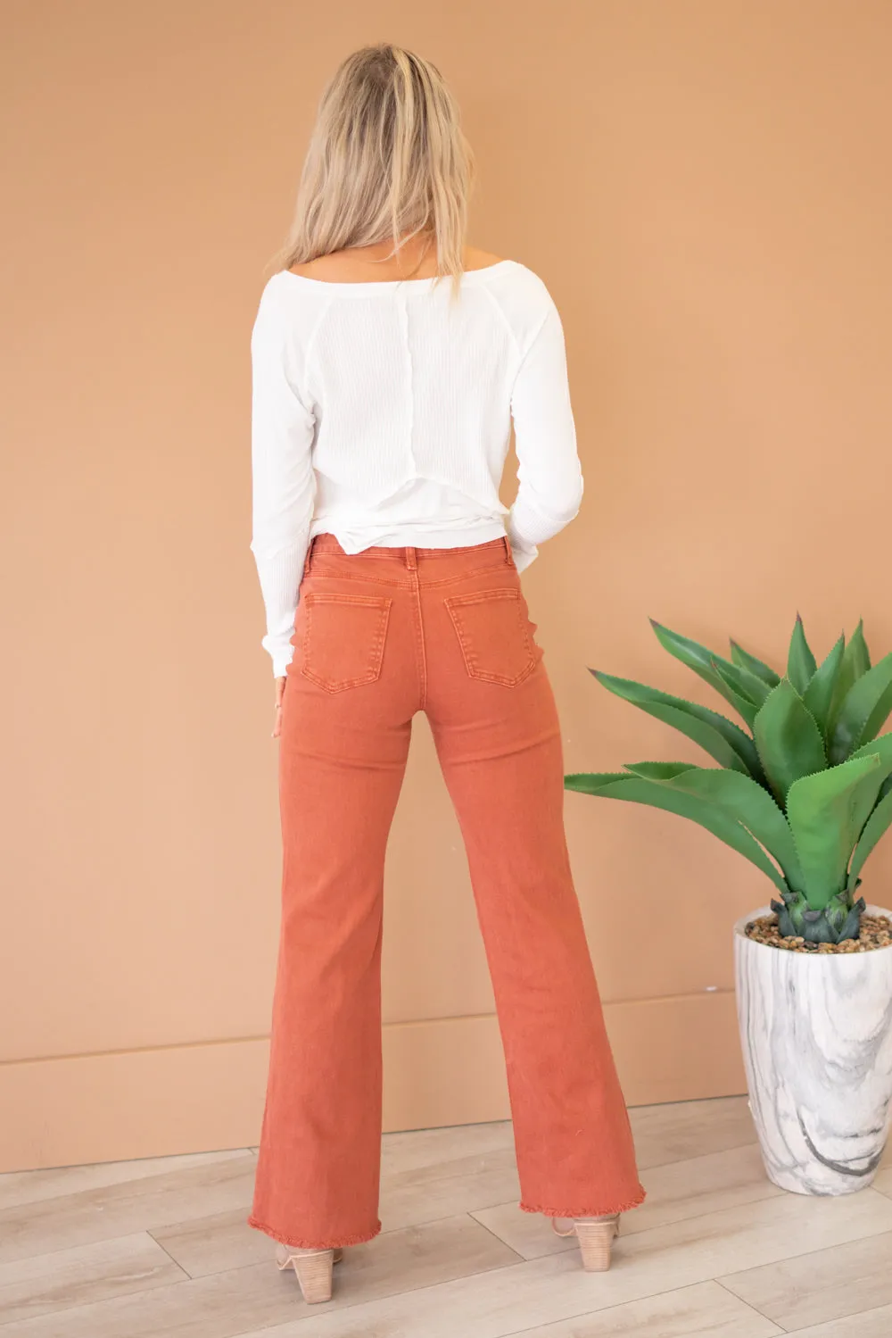 Acid Washed Frayed Hem Slim Wide Leg Pants