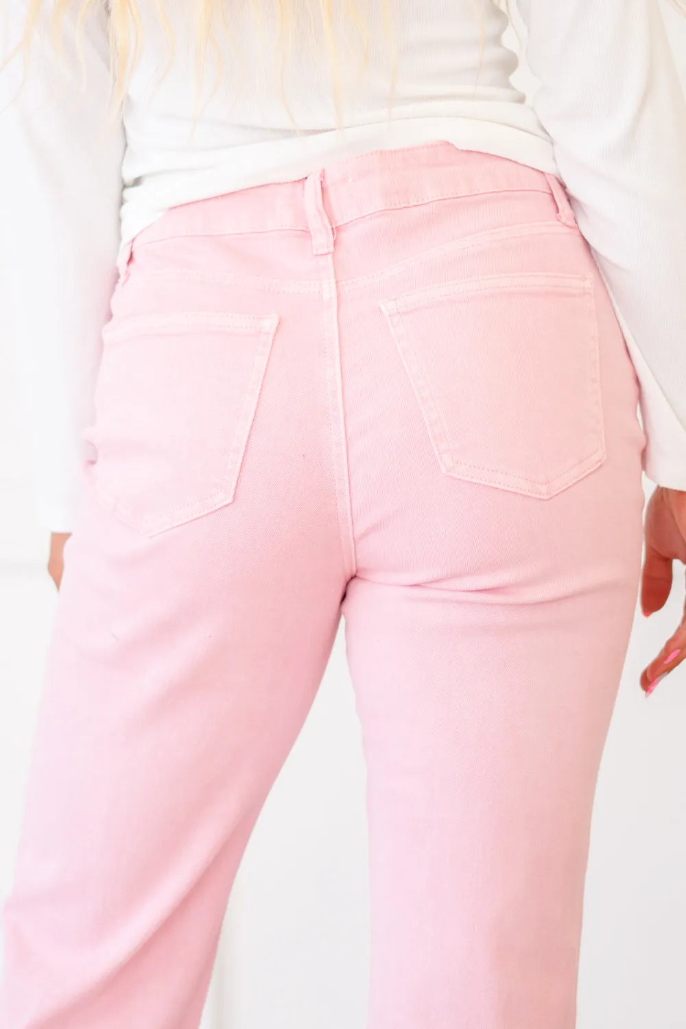 Acid Washed Frayed Hem Slim Wide Leg Pants