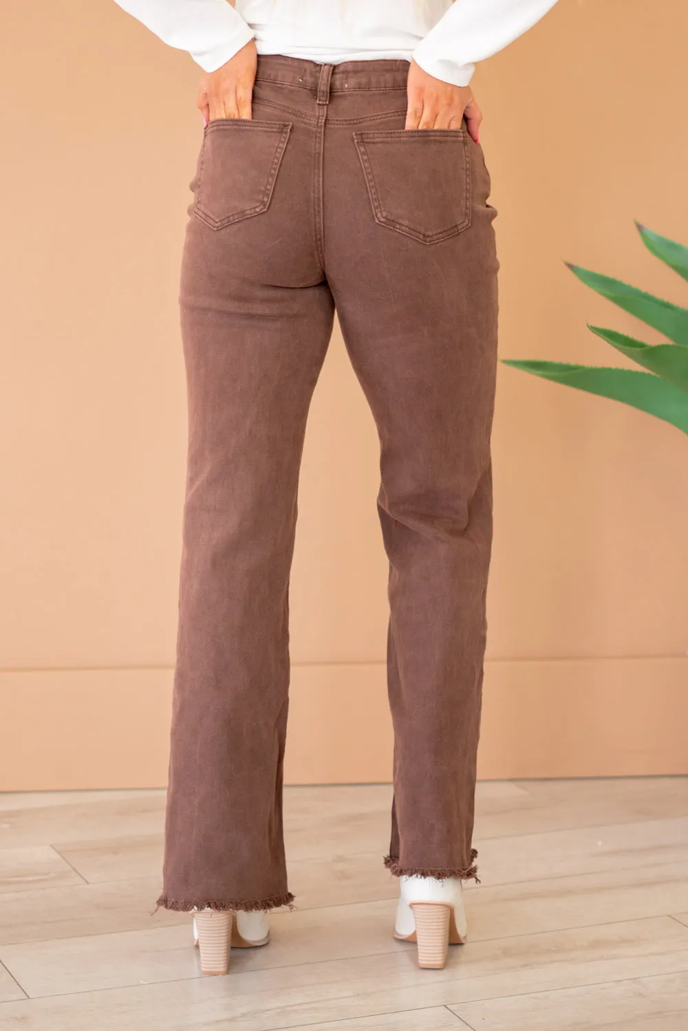 Acid Washed Frayed Hem Slim Wide Leg Pants