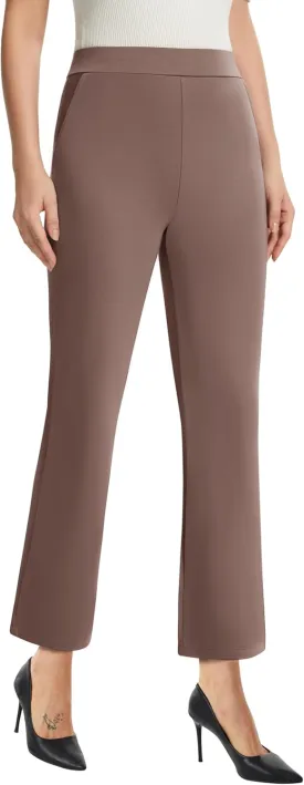 AFITNE Women's Yoga Dress Pants with Pockets High Waisted Pull On Straight Leg Cropped Pants Stretchy Work Ankle Pants
