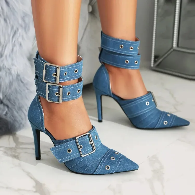 Amozae-2024 European and American Style Pointed Toe Slim High Heel Buckle Single Shoes for Women's Fashionable Baotou Banquet Sandals