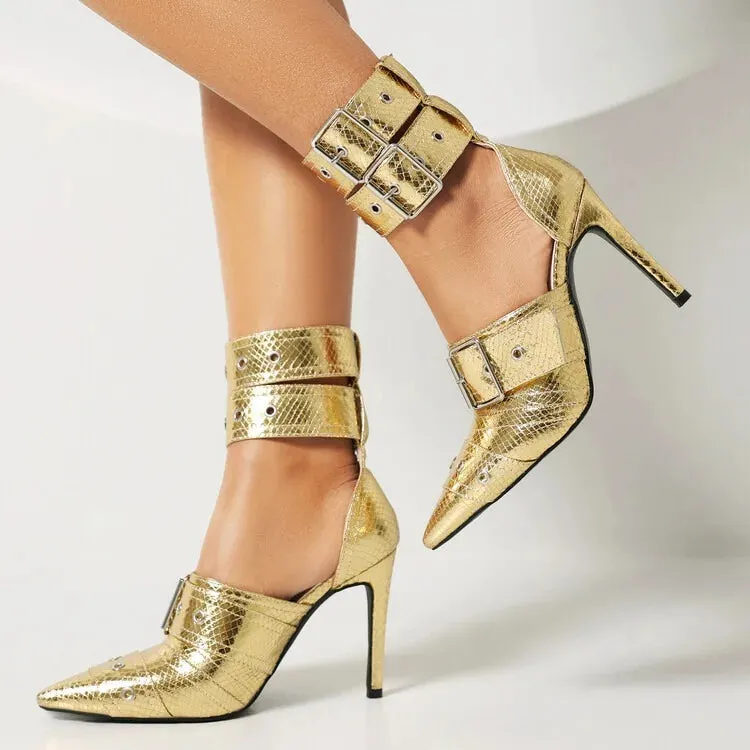 Amozae-2024 European and American Style Pointed Toe Slim High Heel Buckle Single Shoes for Women's Fashionable Baotou Banquet Sandals