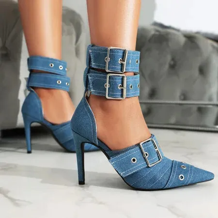 Amozae-2024 European and American Style Pointed Toe Slim High Heel Buckle Single Shoes for Women's Fashionable Baotou Banquet Sandals