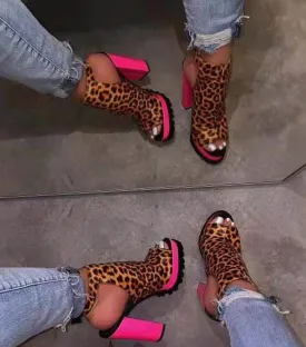 Amozae-2024 Spring High Heels Women's Boots Nightclub Sandals Leopard Thick Heels Comfortable Platform Open Toe Sandals Wedding Shoes