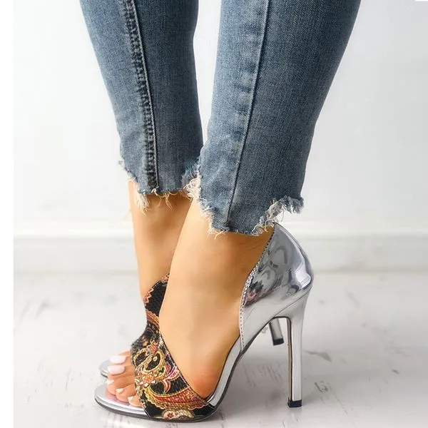 Amozae-2024 Women High Heels Sandals Woman Fashion Summer   Female Peep Toe High-Heeled Shoes Open Toe Ethnic Print Party Sandals