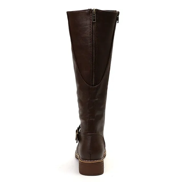 Amozae- Autumn Boots  Women's Boots Riding Boots Daily Knee High Boots Winter Buckle Chunky Heel Round Toe Vintage Classic Leather Zipper Solid Colored Black Yellow Brown