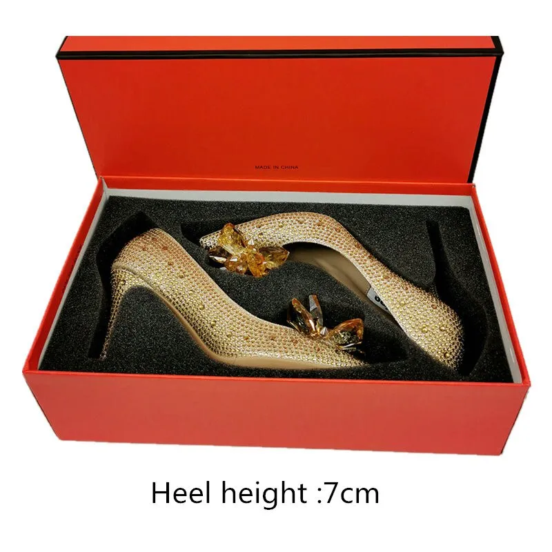 Amozae- European Wedding Shoes Female White Drill Rhinestone Crystal Stiletto Pointed Red Bridal Shoes Fashion High Heels
