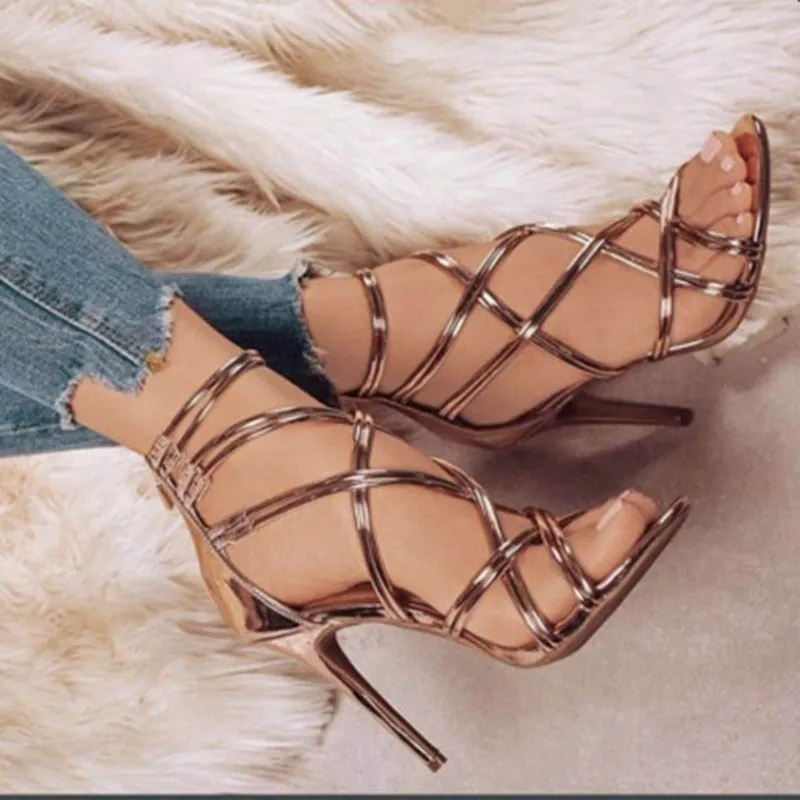 Amozae Women Sandals Heels Sandals Fashion New Women Black Zipper Sandals Openwork Cross-strap High Heel Sandals
