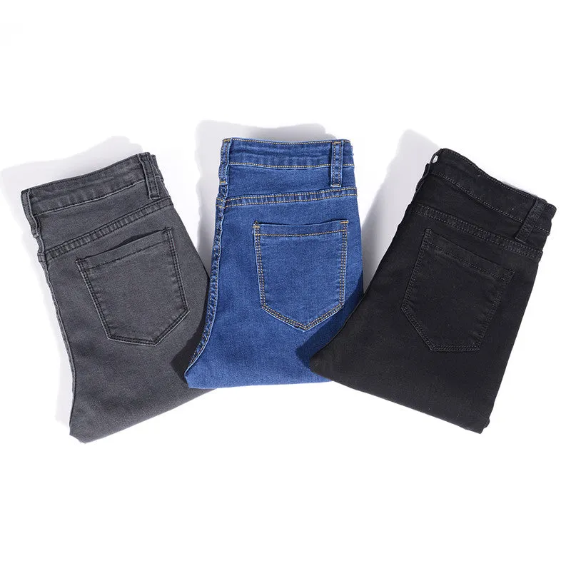 Amy Fashion - Blue Gray Black Woman High Elastic Jeans