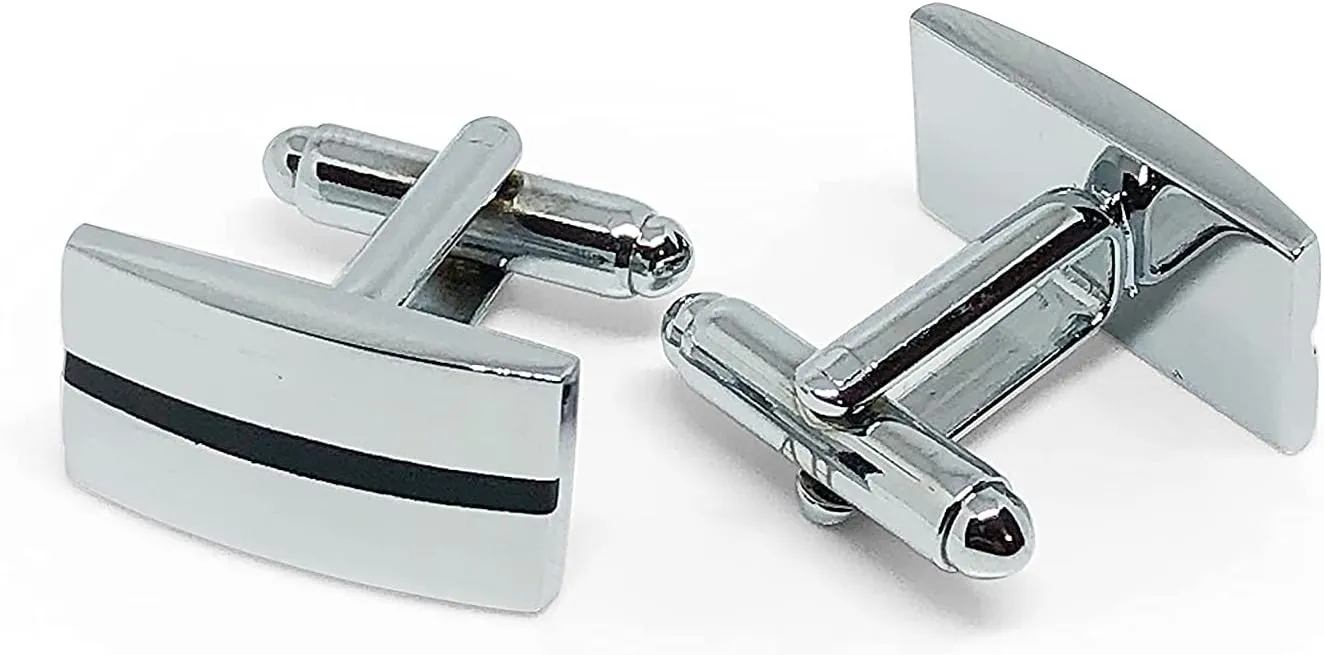 Anthony Harrison Men's Cufflinks Silver Black Cufflinks Premium Stainless Steel Jewelry Elegant and Classy Set Ideal for Wedding, Party, Ceremony