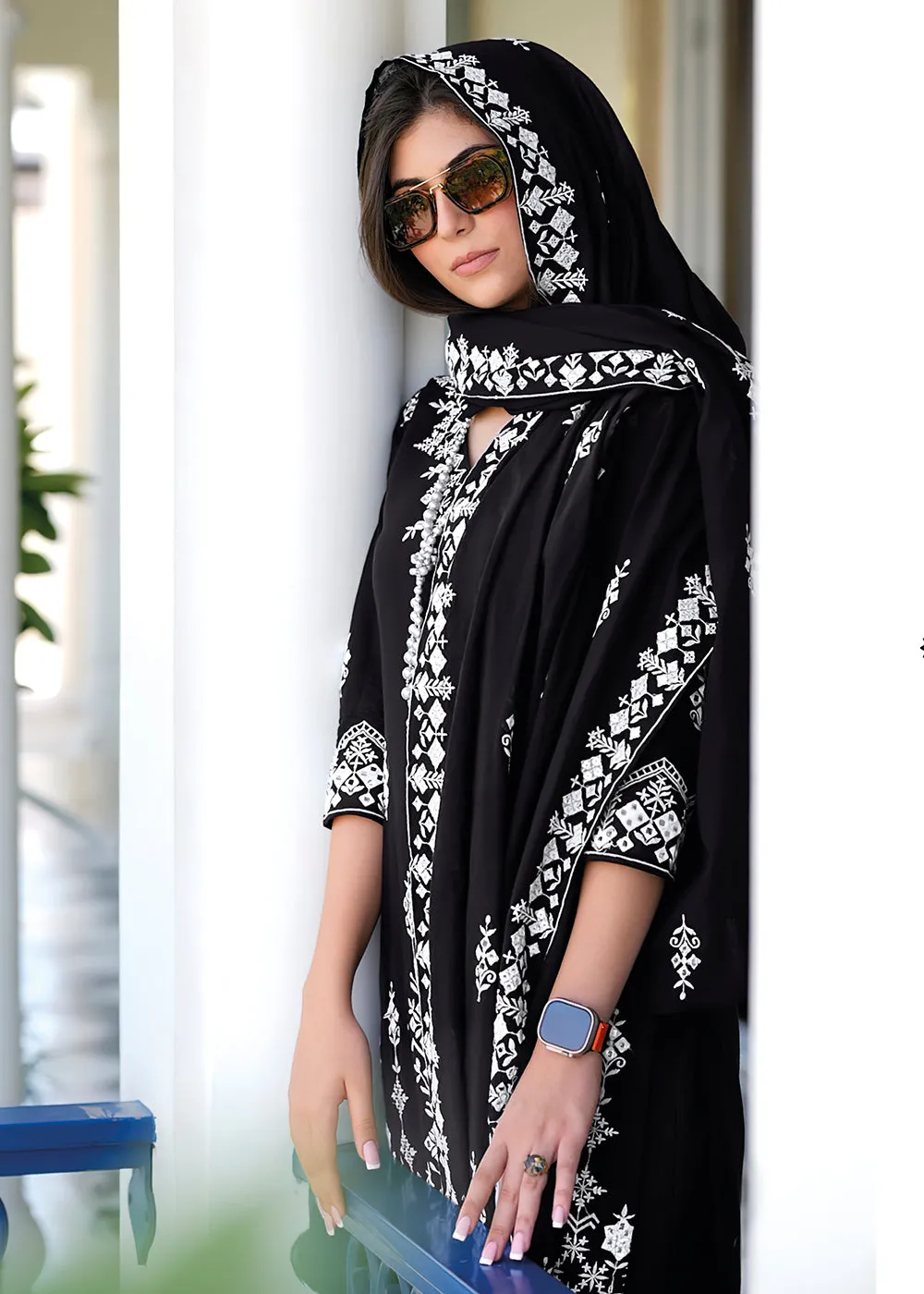Appealing Black Mal Mal Embroidered Festive Sharara Suit