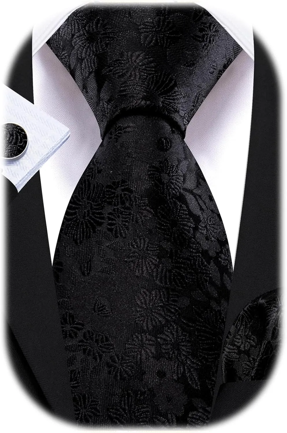 Barry.Wang Flower Ties for Men Handkerchief Cufflinks Set Wedding Necktie Set Party
