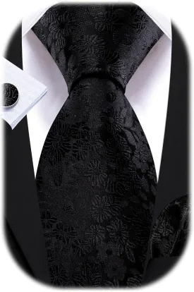 Barry.Wang Flower Ties for Men Handkerchief Cufflinks Set Wedding Necktie Set Party