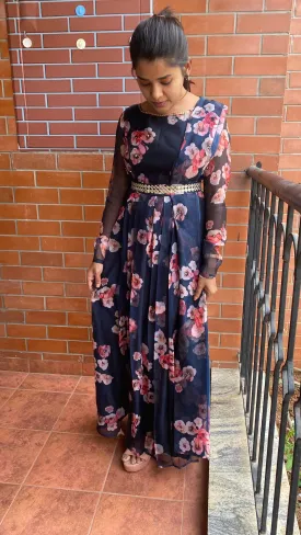 Beautiful Blue Floral silk Organza salwar with Duppata