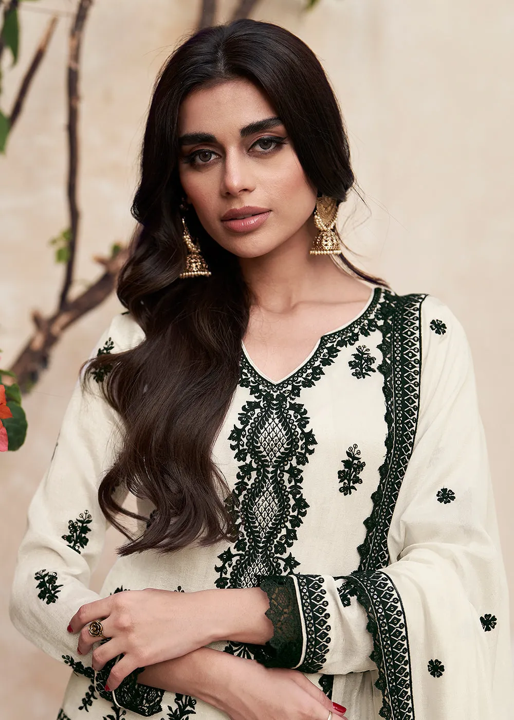 Beautiful Off White Festive Embroidered Palazzo Salwar Suit