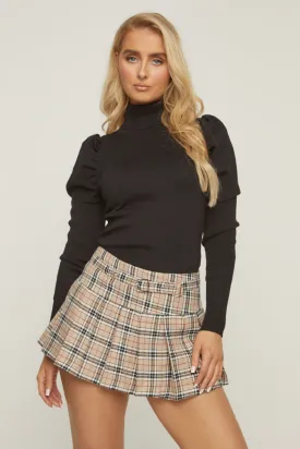 Black Knit High Neck Puff Sleeve Jumper - Amanza