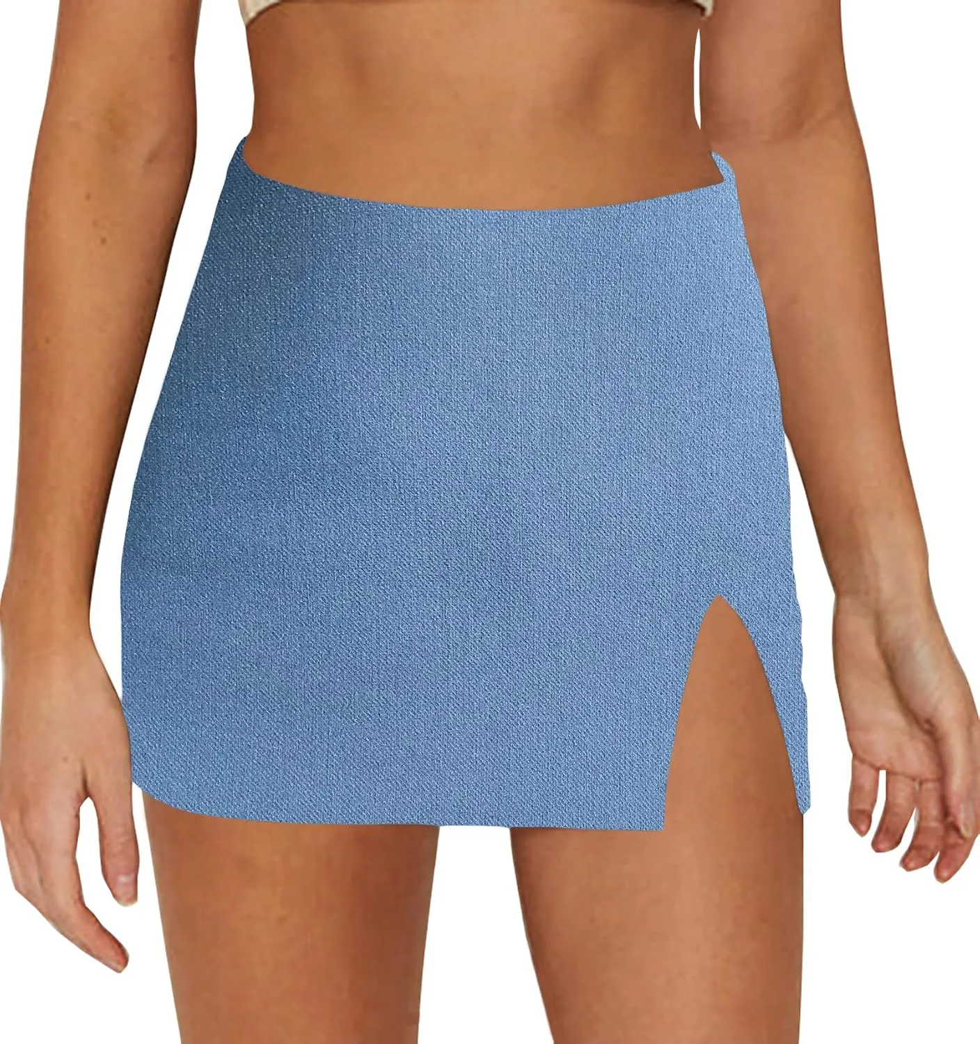 Black Mini Skirt Women's High Waisted Stretch Fitted Bodycon Skirt with Slit