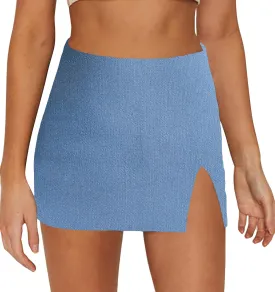 Black Mini Skirt Women's High Waisted Stretch Fitted Bodycon Skirt with Slit