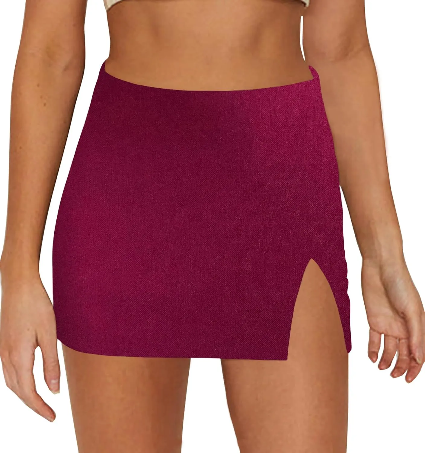 Black Mini Skirt Women's High Waisted Stretch Fitted Bodycon Skirt with Slit