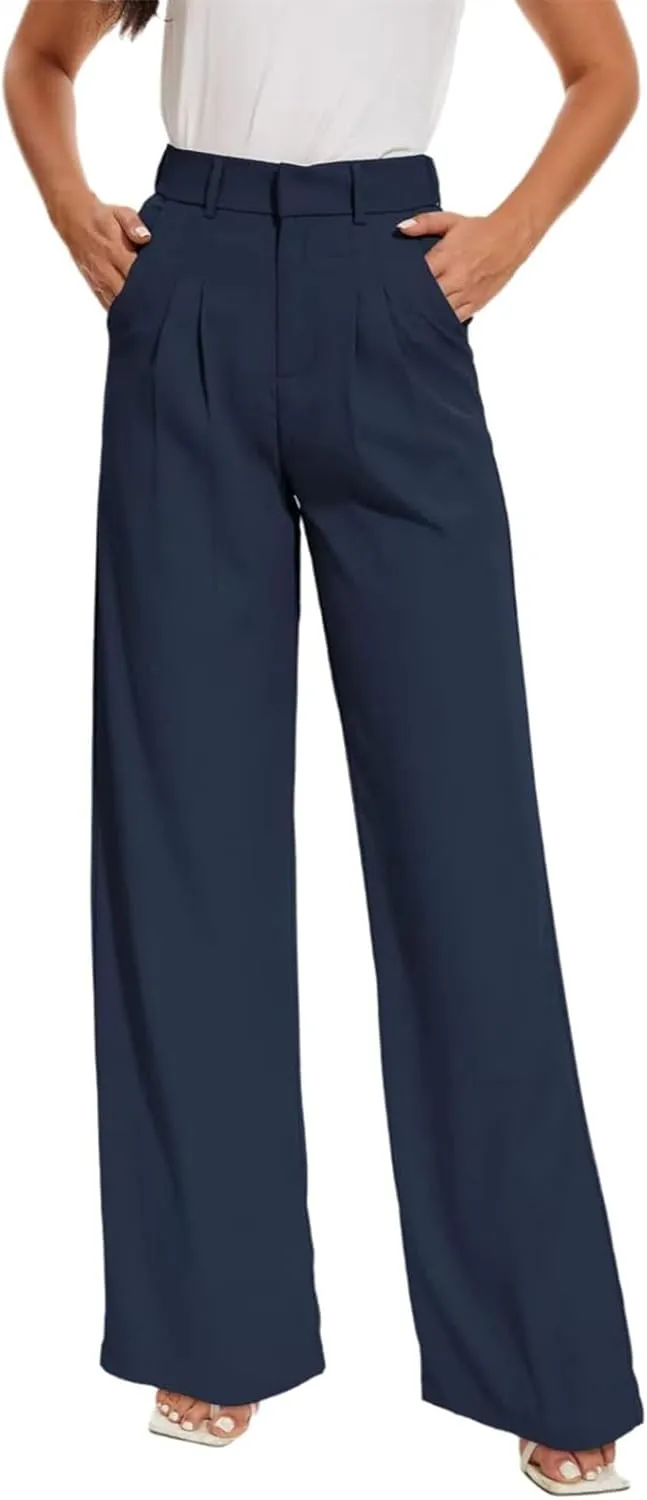 Black Wide-Leg Tailored Pants,Business Casual Pants for Women,High Elastic High Waisted Work Trousers