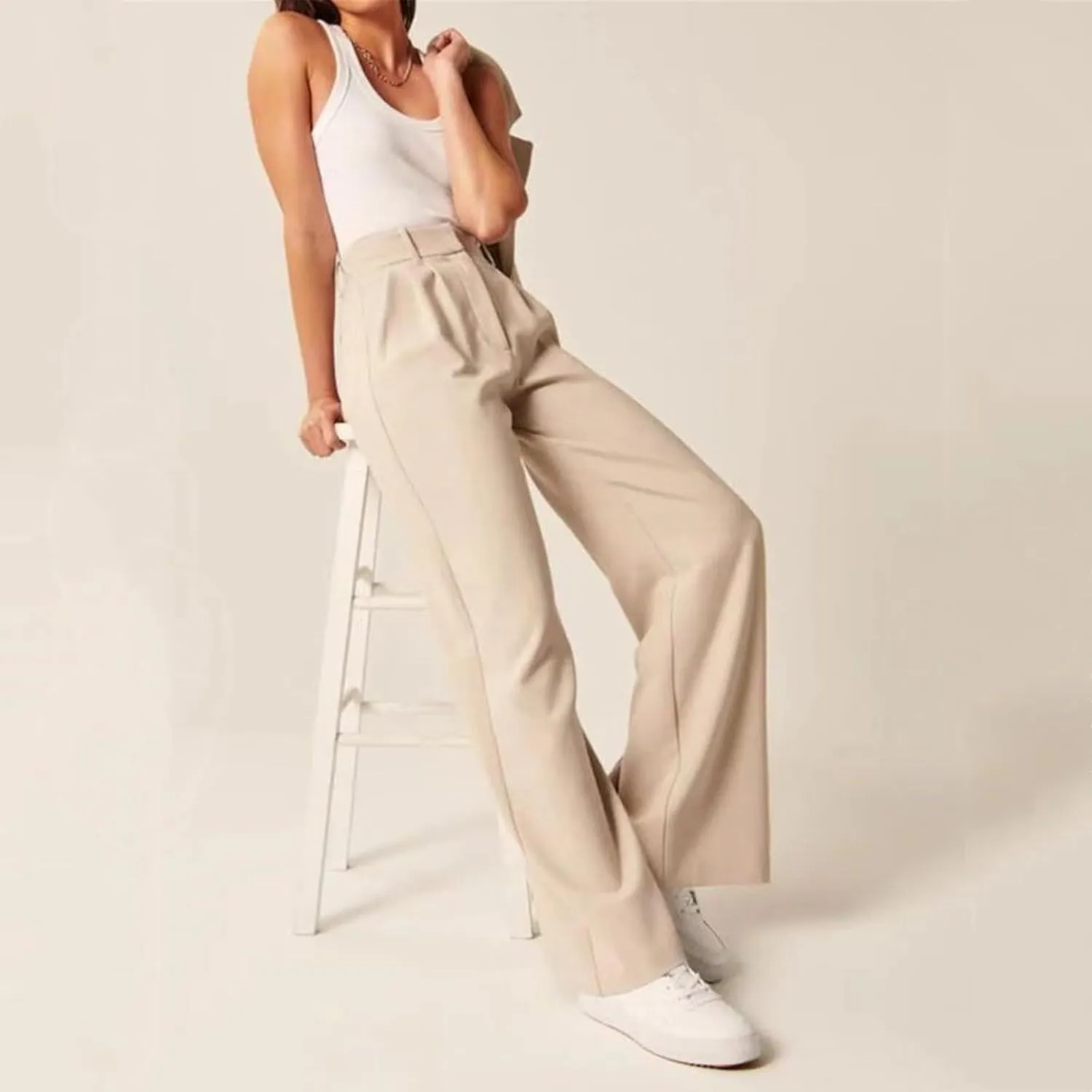 Black Wide-Leg Tailored Pants,Business Casual Pants for Women,High Elastic High Waisted Work Trousers