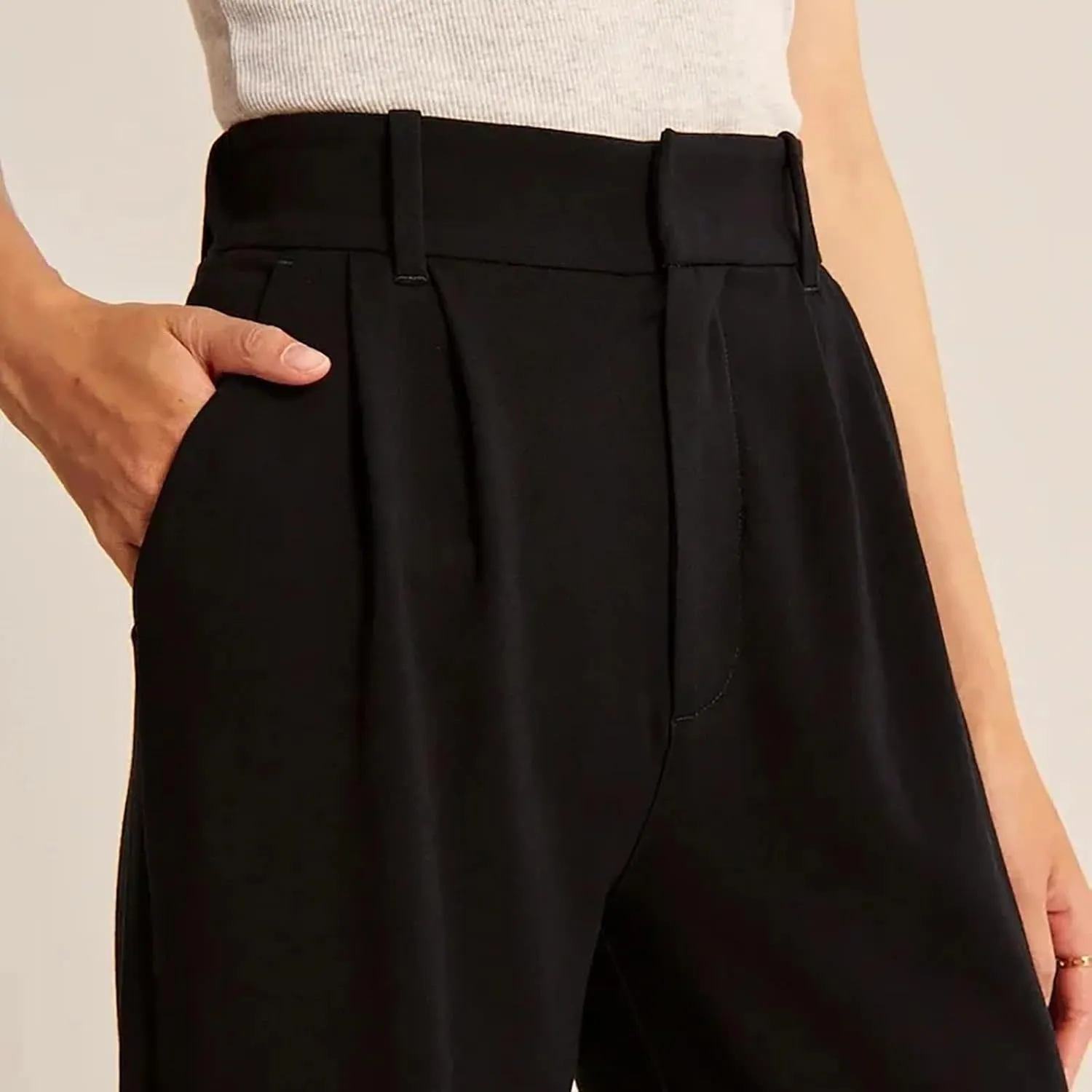 Black Wide-Leg Tailored Pants,Business Casual Pants for Women,High Elastic High Waisted Work Trousers