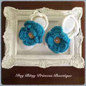 Blue and white barefoot sandals