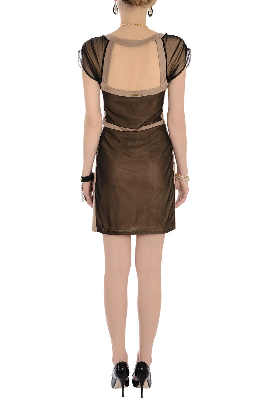 CARLOS MIELE MESH Nude Black Dress