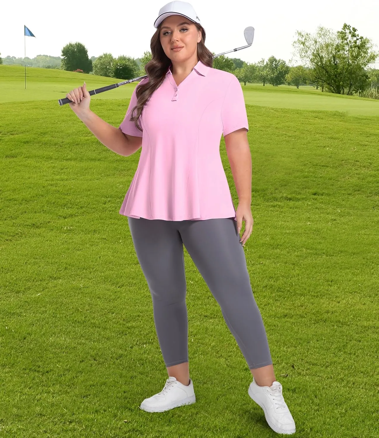Casei Women's Plus Size Golf Polo Shirt with Sunglasses Holder UPF 50  Tunic Tops Casual Workout Work Shirts