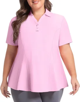 Casei Women's Plus Size Golf Polo Shirt with Sunglasses Holder UPF 50  Tunic Tops Casual Workout Work Shirts
