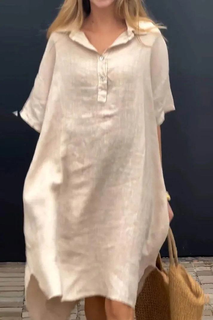chouyatou Women's Summer Casual Linen Beach Tunic Dress Loose High Low Midi Long Polo T Shirt Dress