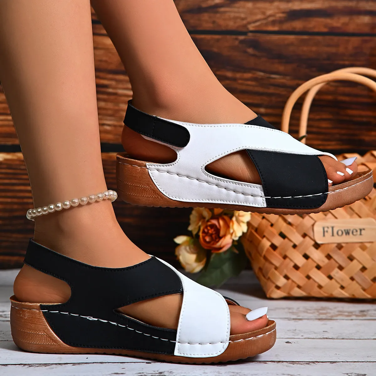 Color Block Velcro Sandals