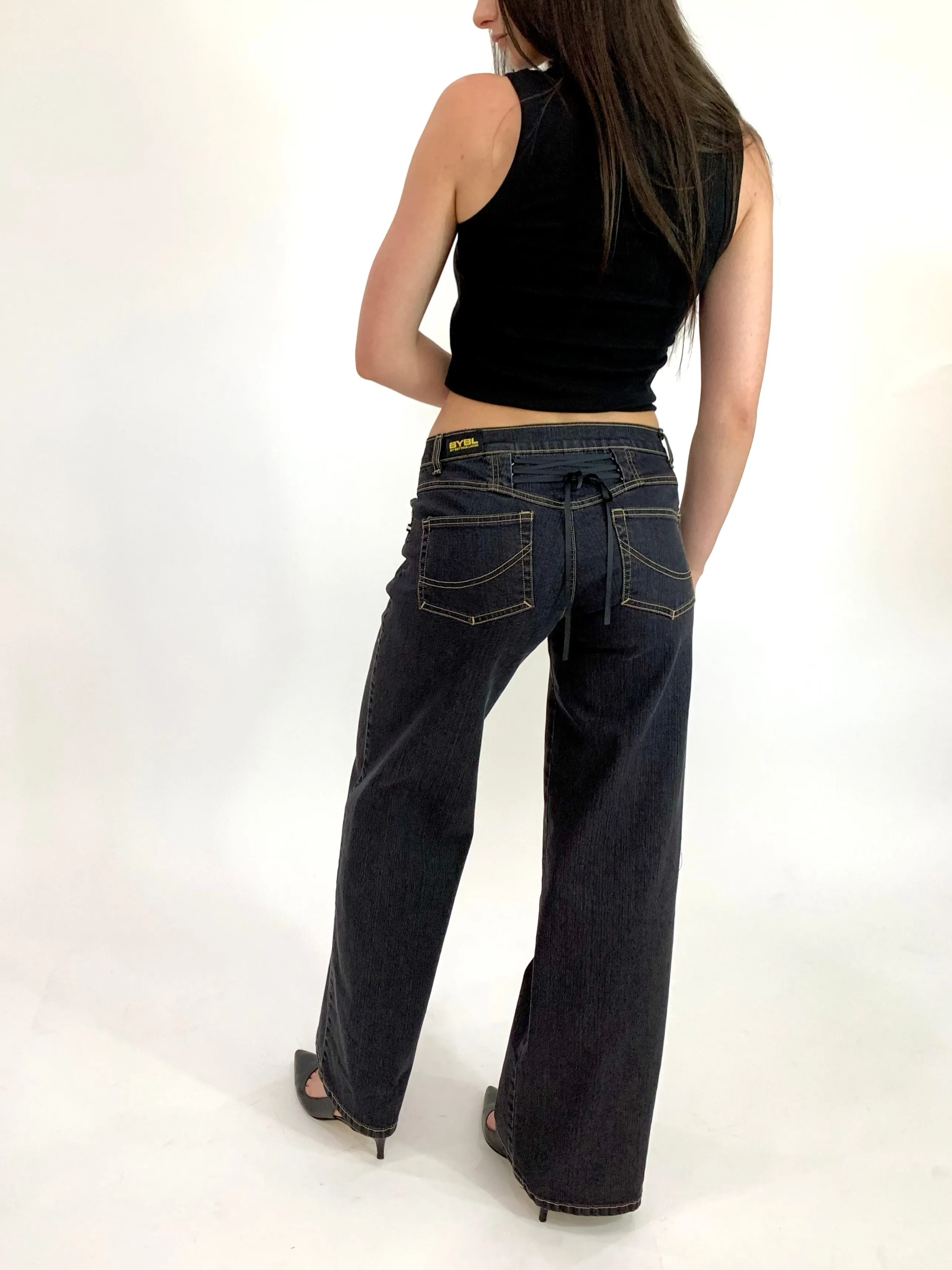Corset Bro Jeans. Low Rise. Stretch.  Dusty Black.