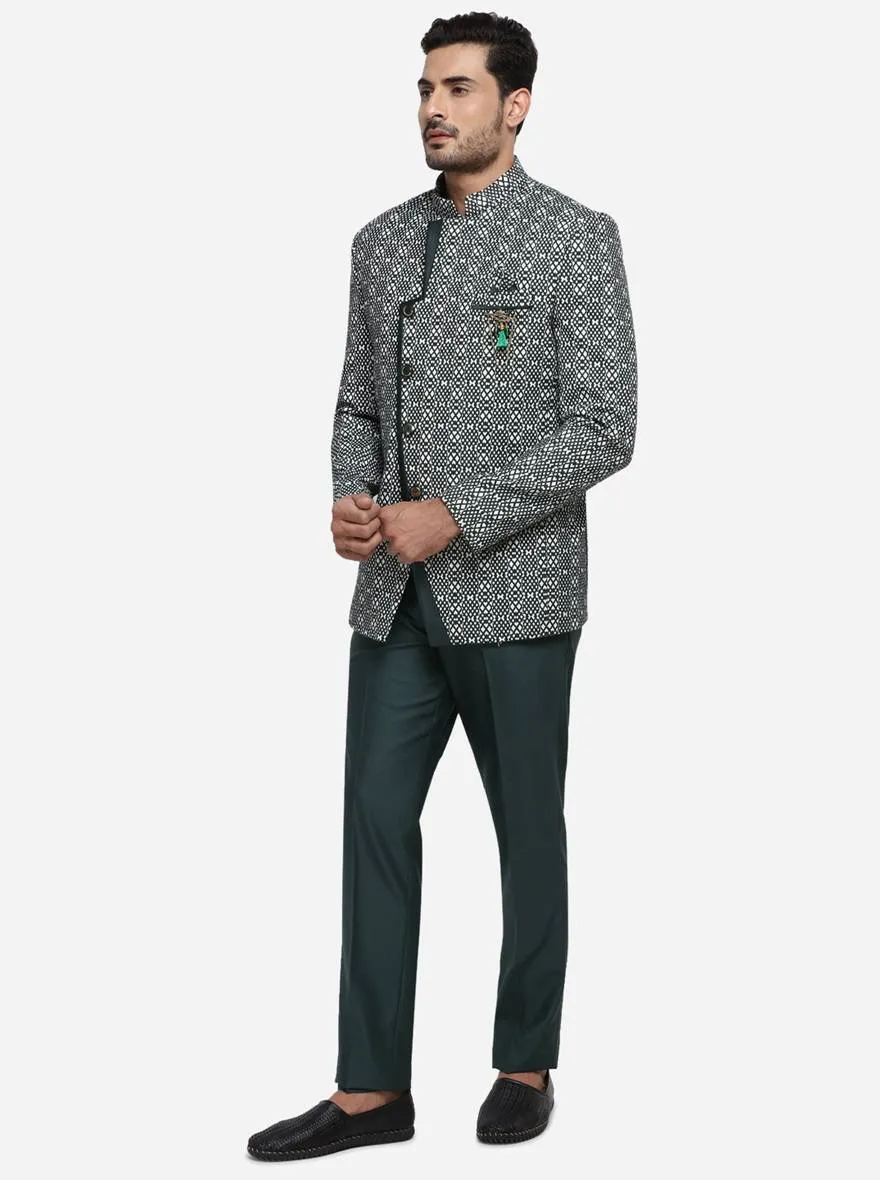 Dark Green & White Jodhpuri Suit | JadeBlue
