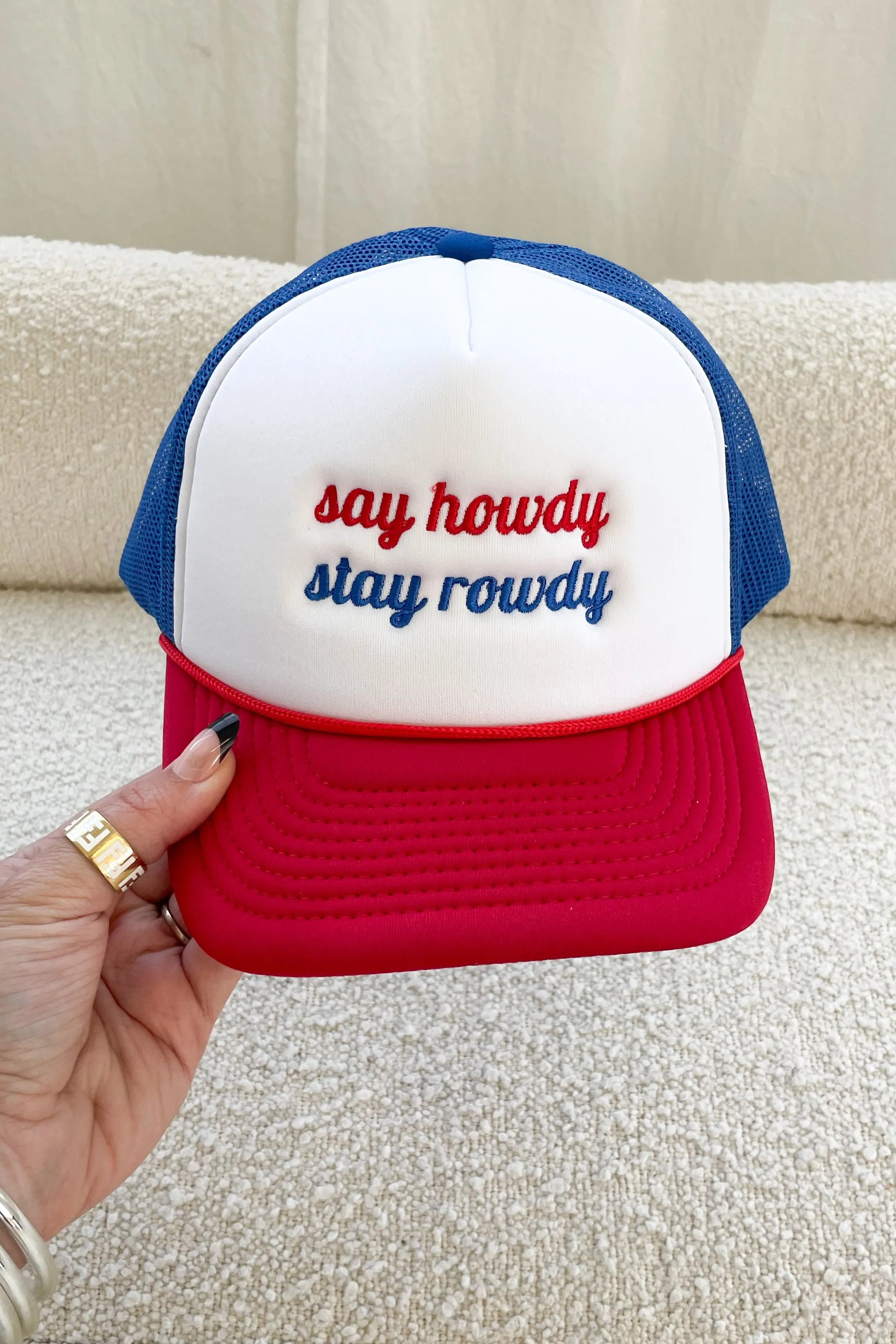 DEAL Say Howdy Stay Rowdy Red White And Blue Trucker Hat