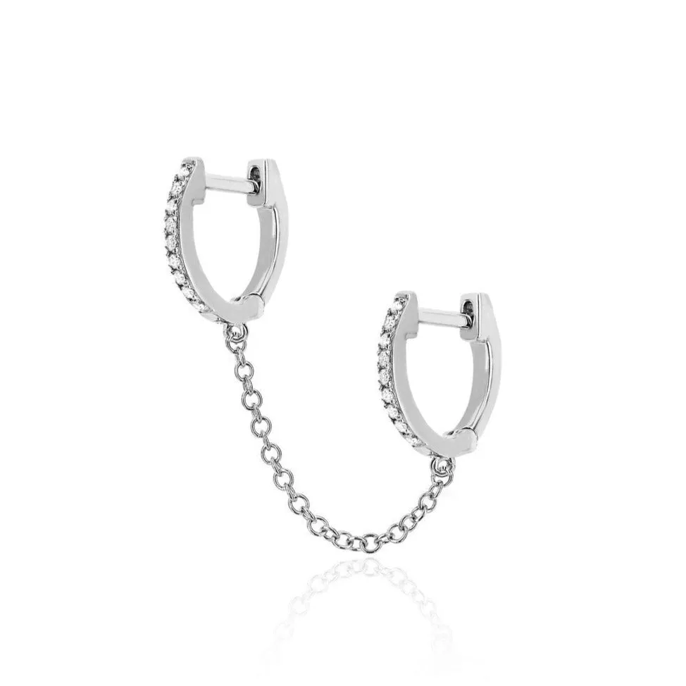 Diamond Double Huggie Chain Earring