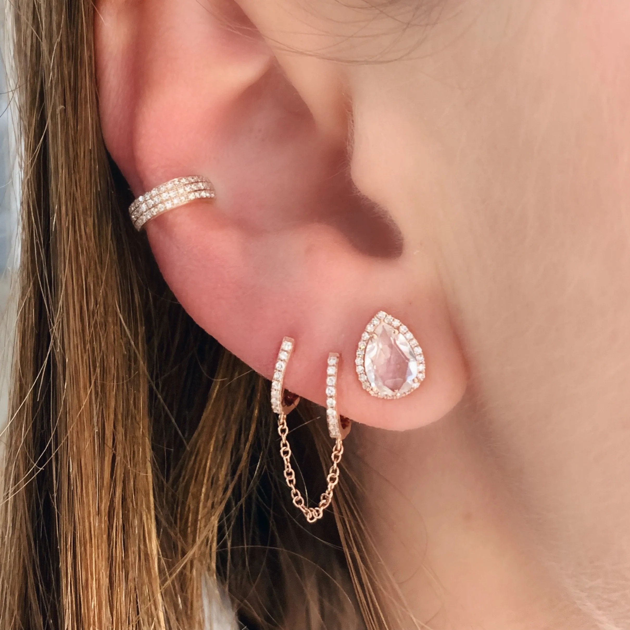 Diamond Double Huggie Chain Earring