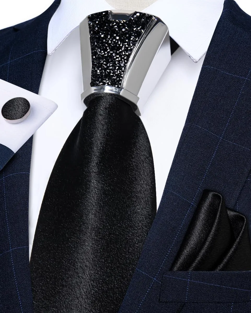DiBanGu Mens Tie Set,Silk Solid Necktie and Shiny Tie Accessories Pocket Square Cufflinks Set With Gift Box for Wedding Party