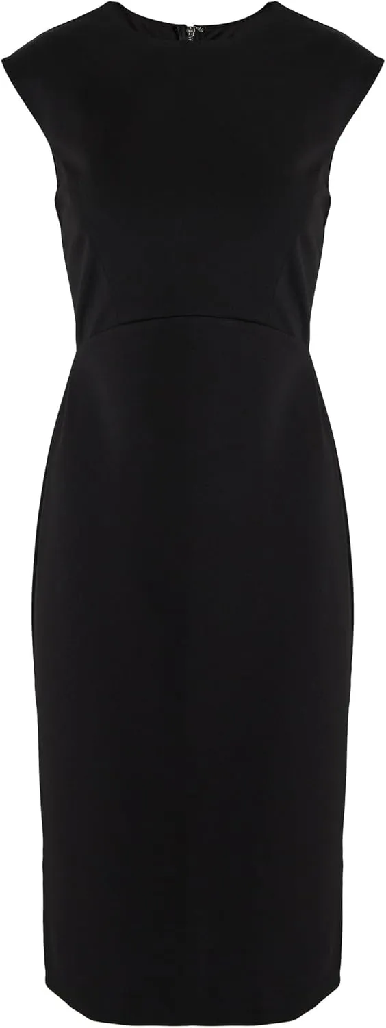 EXPRESS Womens Crew Neck Cap Sleeve Back Zipper MIDI Sheath Dress