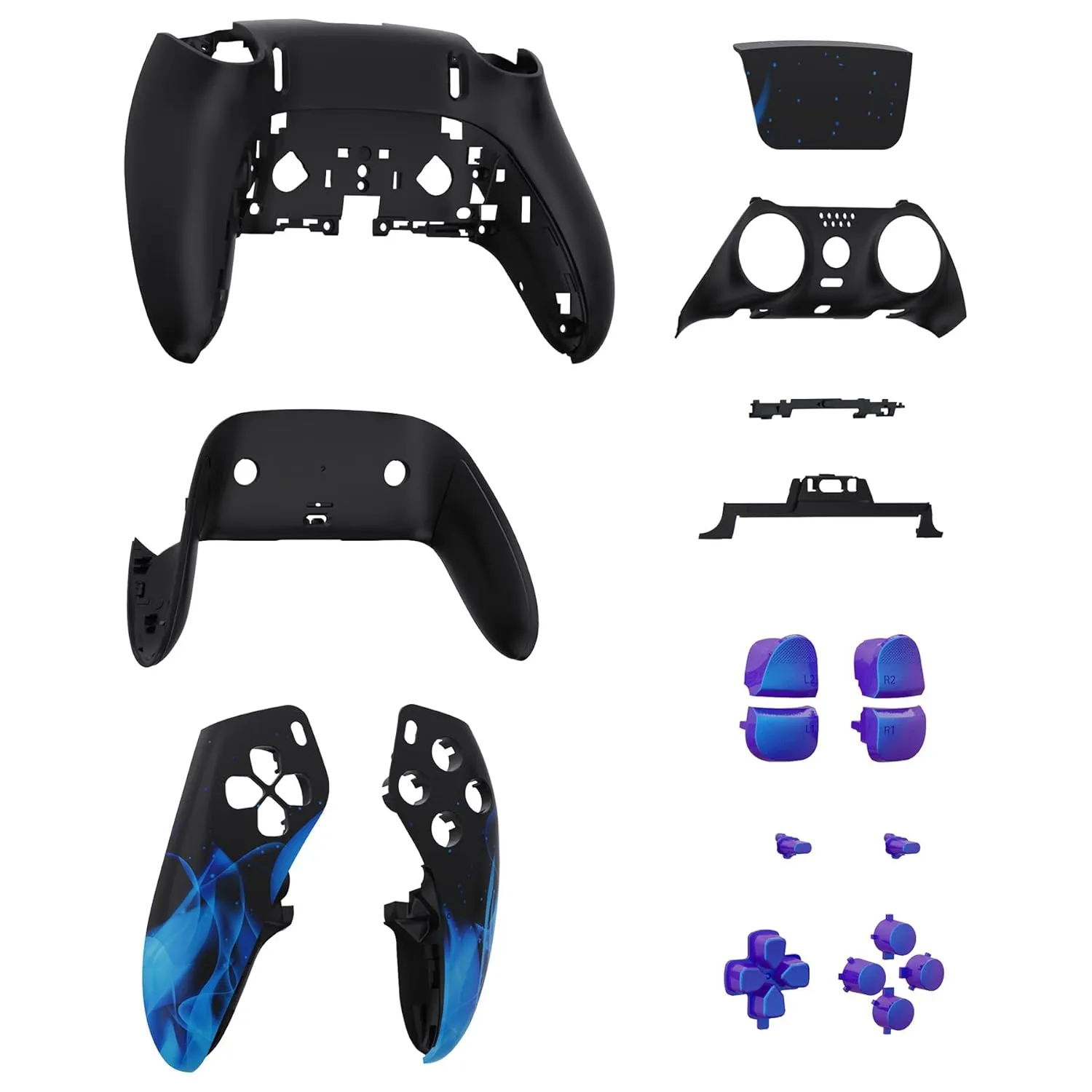 eXtremeRate Full Set Shell with Buttons Touchpad Cover Compatible with ps5 Edge Controller, Blue Flame Replacement Decorative Trim Shell Front Back Plates Compatible with ps5 Edge Controller